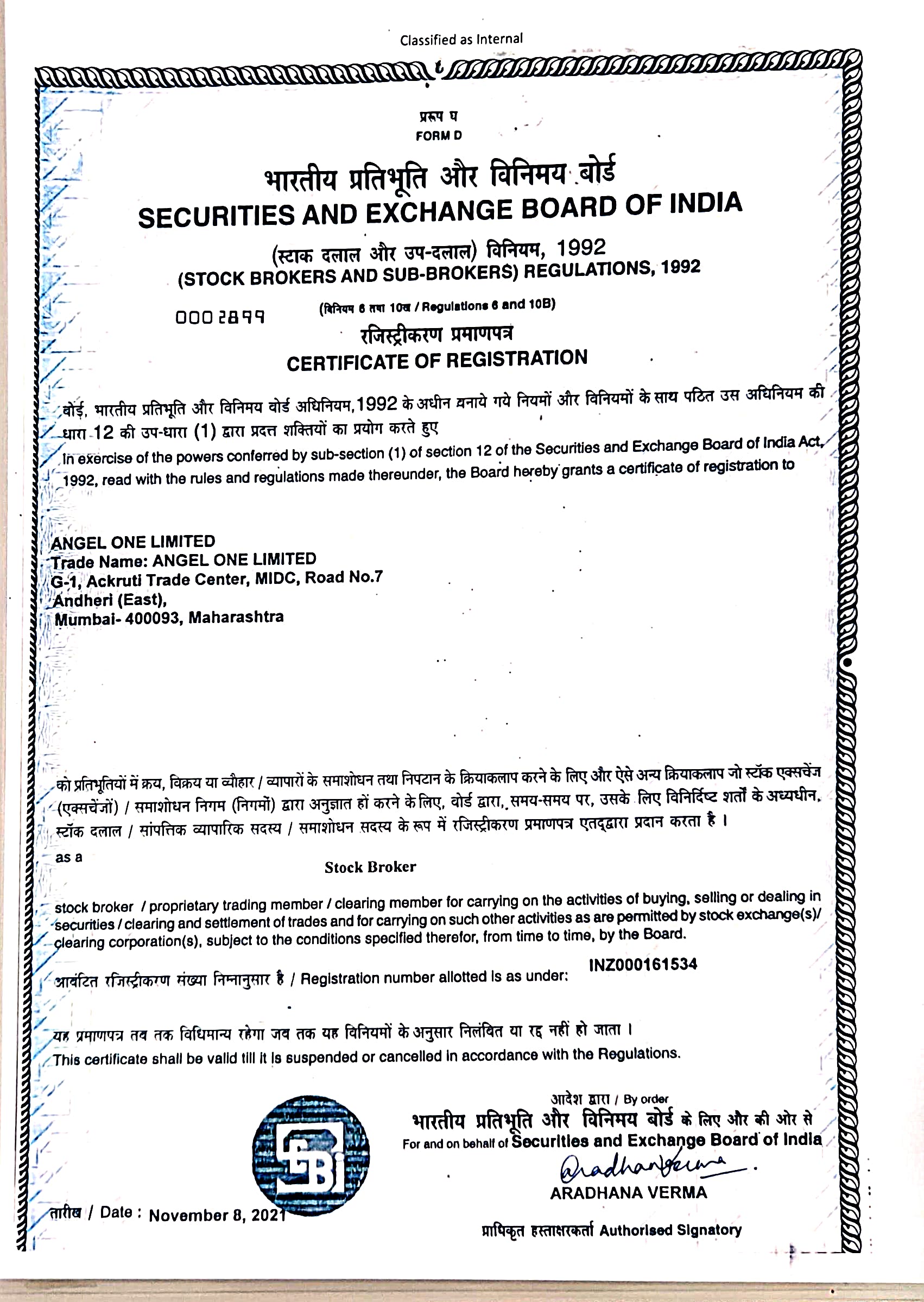 SEBI Registration Certificate